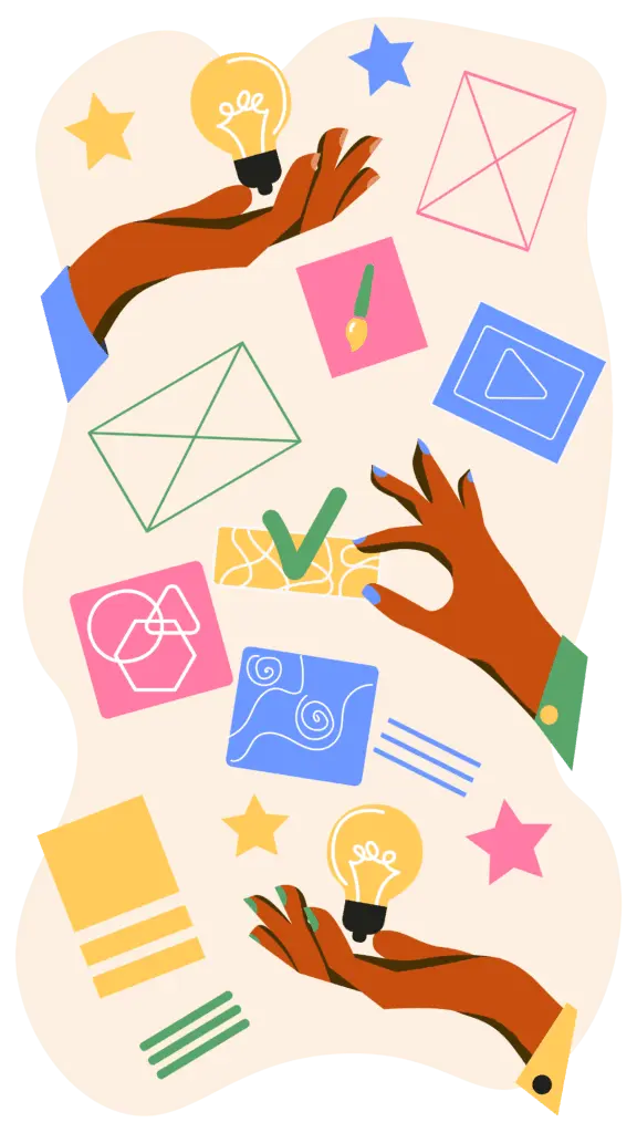 Illustration of a hand holding up a large black question mark, surrounded by colorful outlined stars on a light background, symbolizing curiosity or uncertainty.